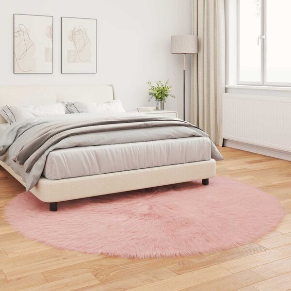vidaXL Kunstschaffell Teppich Tafalla Rosa &Oslash; 200 cm Polyester