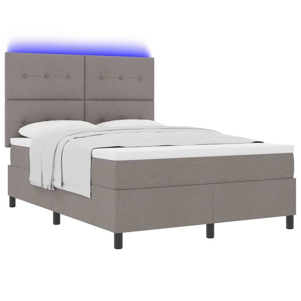 vidaXL Boxspringbett mit Matratze mit LED Taupe 160 x 200 cm Stoff