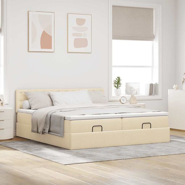 vidaXL Ottoman-Bett mit Matratzen & LEDs Creme 200x200 cm Stoff