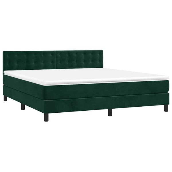 vidaXL Boxspringbett mit Matratze & LED Dunkelgr&uuml;n 160x200 cm Samt