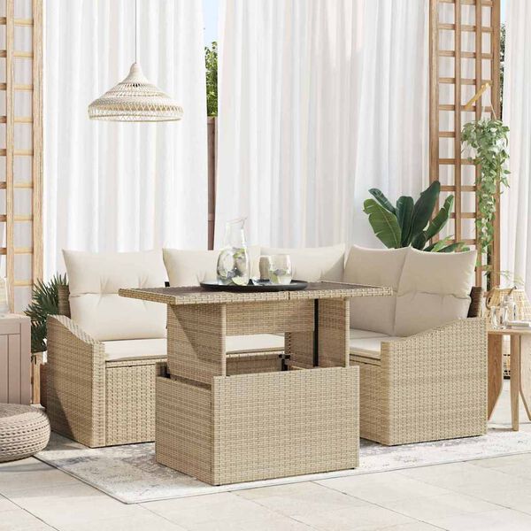 vidaXL Gartensofa-set mit Kissen 5 pcs Beige und Creme Poly-Rattan