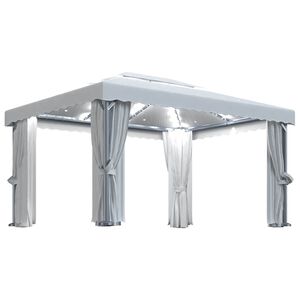 vidaXL Pavillon mit Vorh&auml;ngen & LED-Lichterketten 4x3 m Cremewei&szlig;