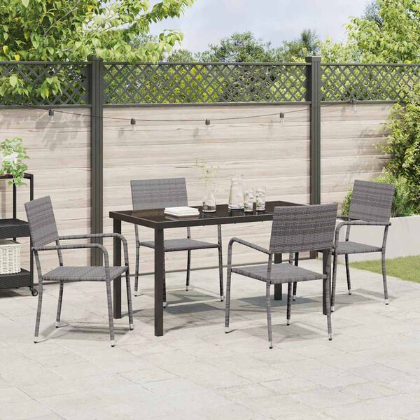 vidaXL Garten Essgruppe mit Kissen 5 pcs Grau Poly-Rattan