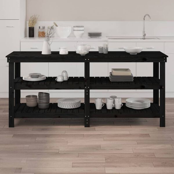 vidaXL Werkbank Schwarz 181x50x80 cm Massivholz Kiefer