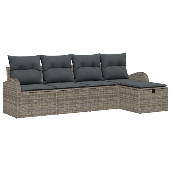 vidaXL Sofa Set mit Kissen mit Speicher Grau Poly-Rattan