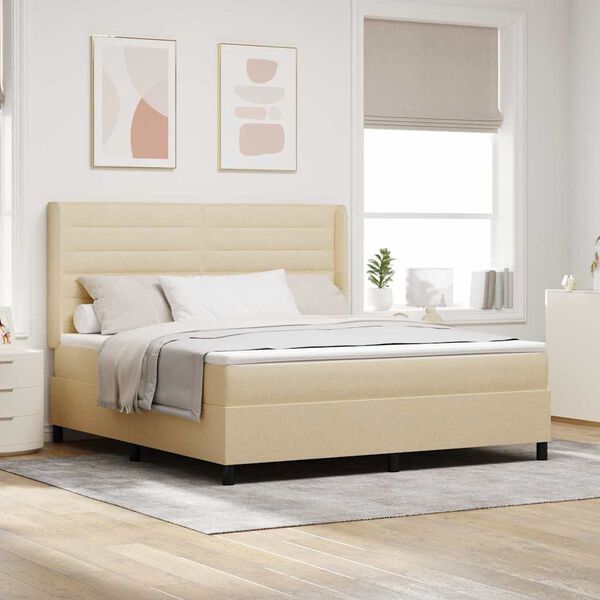 vidaXL Boxspringbett mit Matratze Creme 180 x 200 cm Stoff