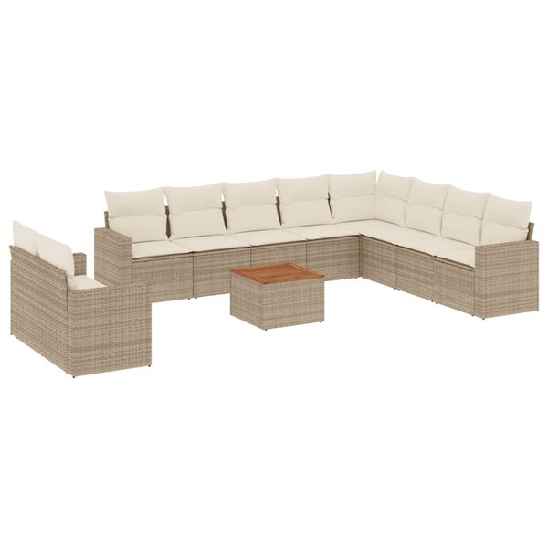 vidaXL 11-tlg. Garten-Sofagarnitur mit Kissen Beige Poly Rattan