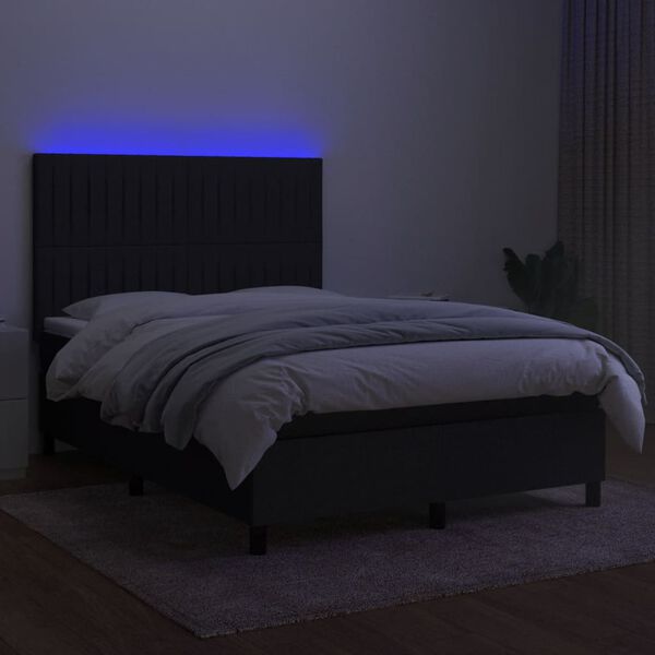 vidaXL Boxspringbett mit Matratze & LED Schwarz 140x190 cm Stoff