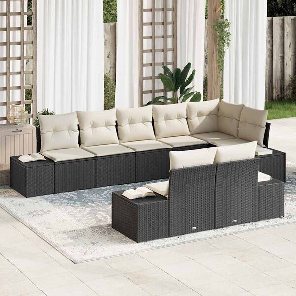 vidaXL Gartensofa-set mit Speicher 8 pcs Schwarz und Creme Poly Rattan