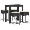 vidaXL 5-tlg. Gartenbar-Set mit Kissen Schwarz Poly Rattan