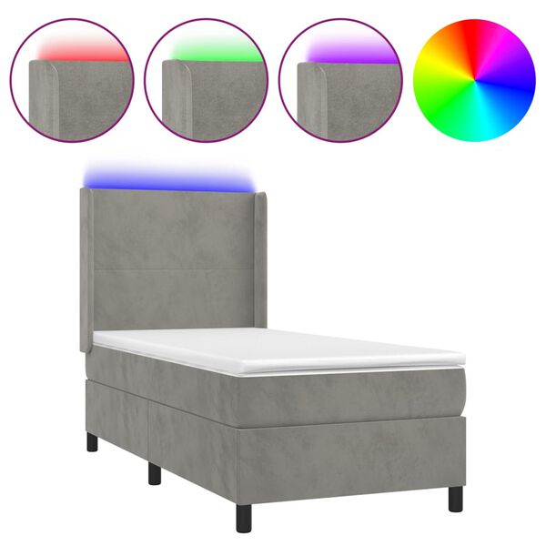 vidaXL Boxspringbett mit Matratze & LED Hellgrau 90x190 cm Samt