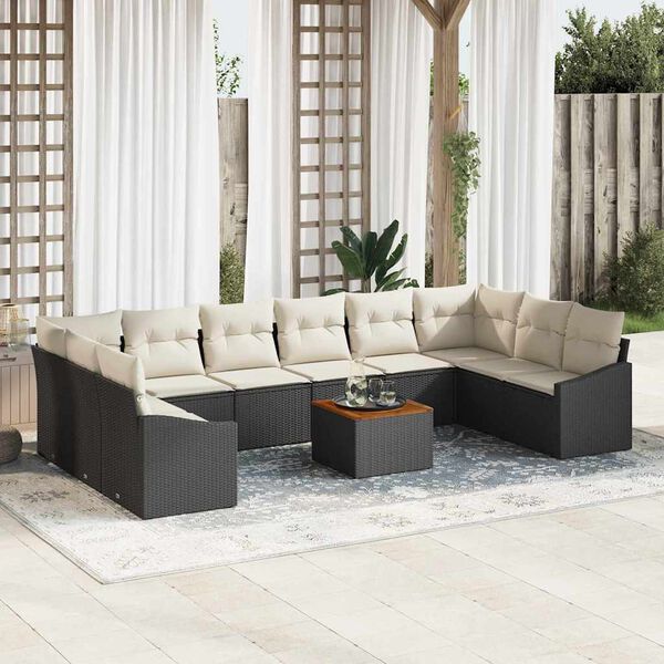 vidaXL Garten-Sofa-Set mit Kissen 11 pcs Schwarz Poly Rattan