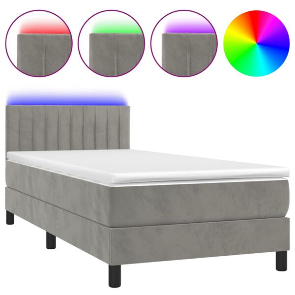 vidaXL Boxspringbett mit Matratze & LED Hellgrau 90x190 cm Samt