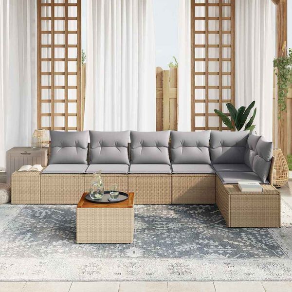 vidaXL Gartensofa-set mit Kissen 7 pcs Beige Poly-Rattan