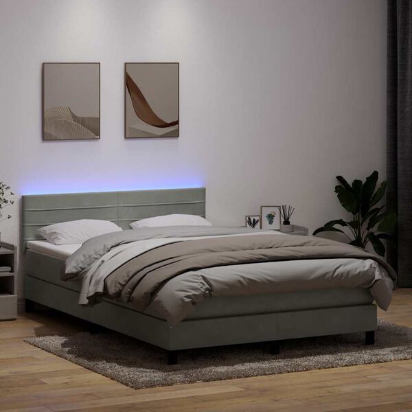 vidaXL Boxspringbett mit Matratze & LED Hellgrau 140x210 cm Samt