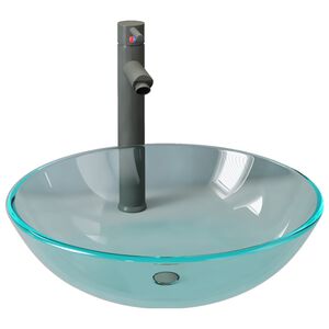 vidaXL Waschbecken mit Wasserhahn und Ablaufgarnitur aus geh&auml;rtetem