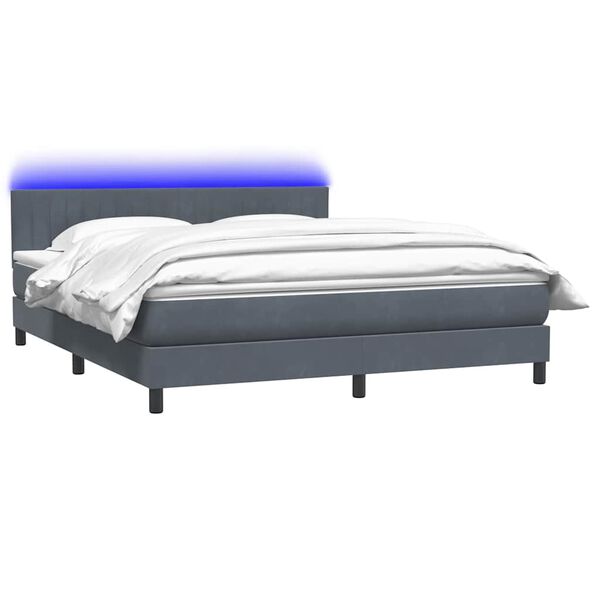 vidaXL Boxspringbett mit Matratze & LED Dunkelgrau 180x210 cm Samt