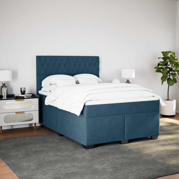 vidaXL Boxspringbett mit Matratze Blau 140x190 cm Samt