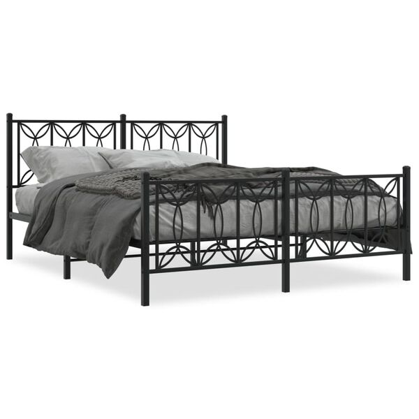 vidaXL Metallbett ohne Matratze mit Fu&szlig;teil Schwarz 160x200 cm