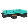 vidaXL 8-teiliges Gartensofa-Set mit Kissen, schwarzes Polyrattan