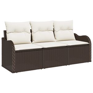 vidaXL Gartensofa-set mit Kissen 3 pcs Braun Poly-Rattan