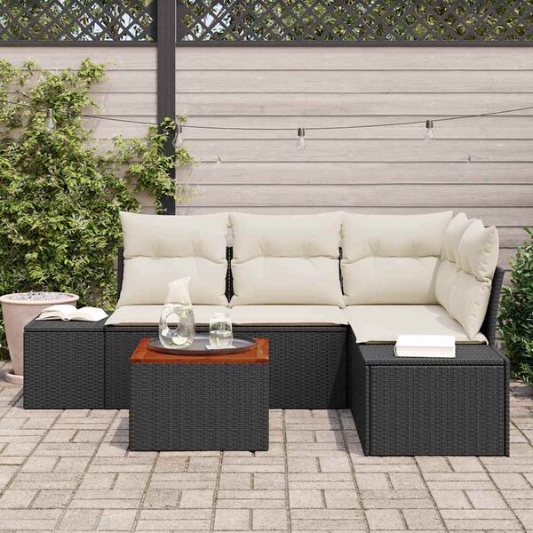 vidaXL Gartensofa-set mit Kissen 5 pcs Schwarz Poly-Rattan