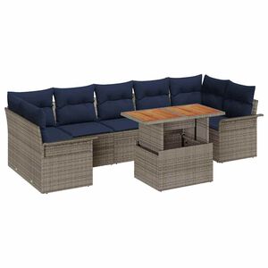 vidaXL Gartensofa-set 8 stk. Grau und Marineblau Poly-Rattan
