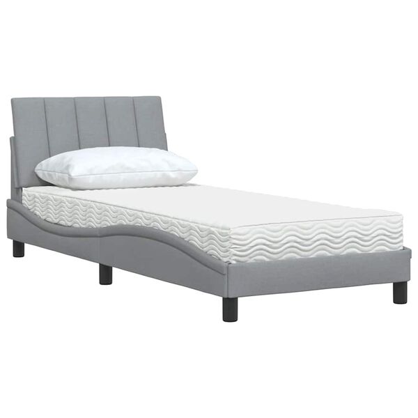 vidaXL Bett mit Matratze "Hanko" Hellgrau 90x190 cm Stoff