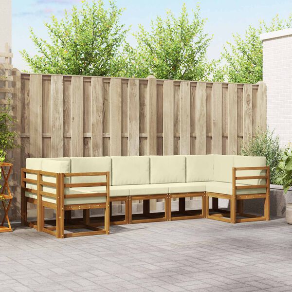 vidaXL Outdoor-Sofagarnitur mit Kissen 7 pcs Natur und Creme
