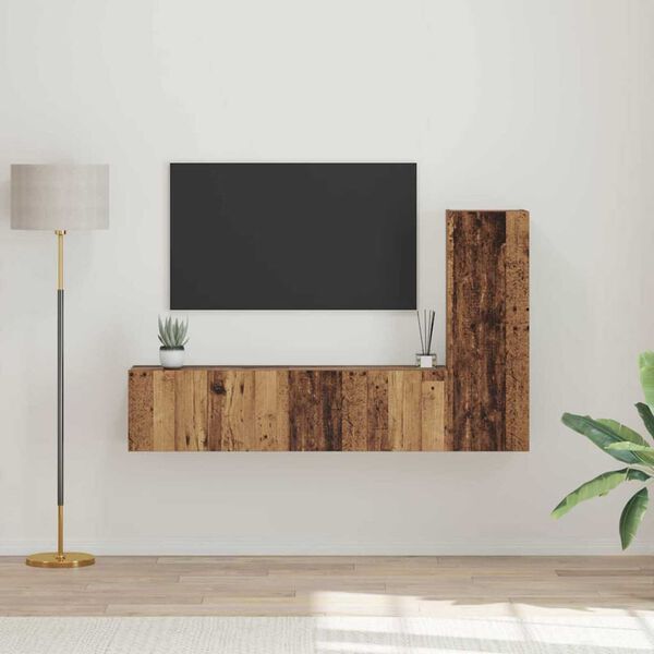vidaXL TV-Schrankset Wandmontiert 3 pcs Altholz Holzwerkstoff
