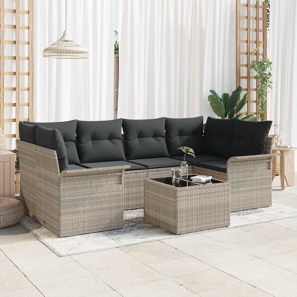 vidaXL Garten-Sofa-Set mit Kissen 7 pcs Hellgrau und Dunkelgrau