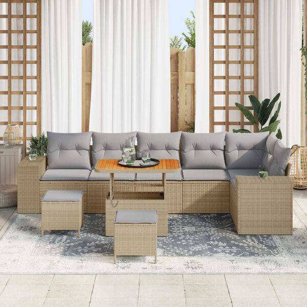 vidaXL Gartensofa-set mit Kissen 9 pcs Beige Poly-Rattan