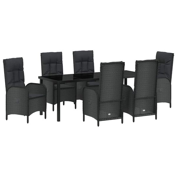 vidaXL Garten Essgruppe mit Kissen 7 pcs Schwarz Poly-Rattan