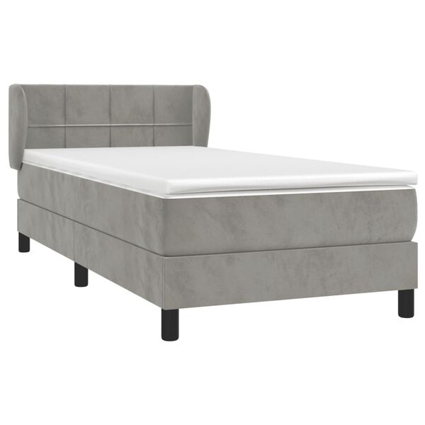 vidaXL Boxspringbett mit Matratze Hellgrau 90x200 cm Samt