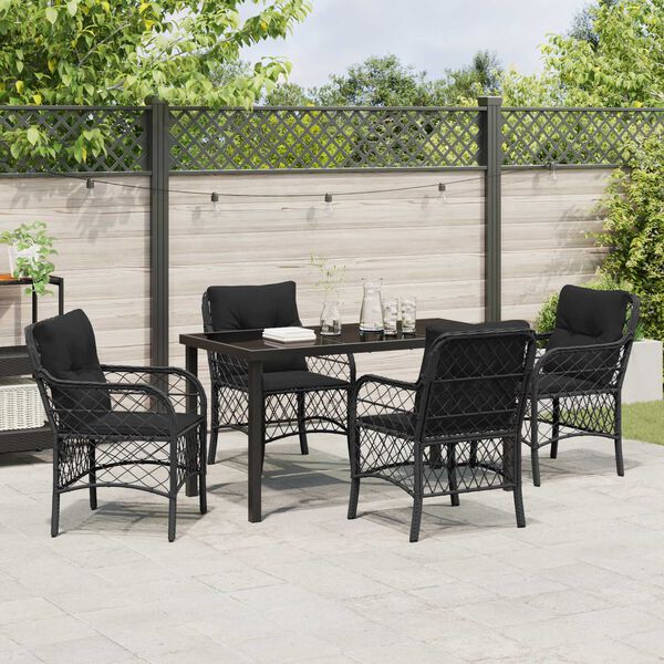 vidaXL Garten Essgruppe mit Kissen 5 pcs Schwarz Poly-Rattan