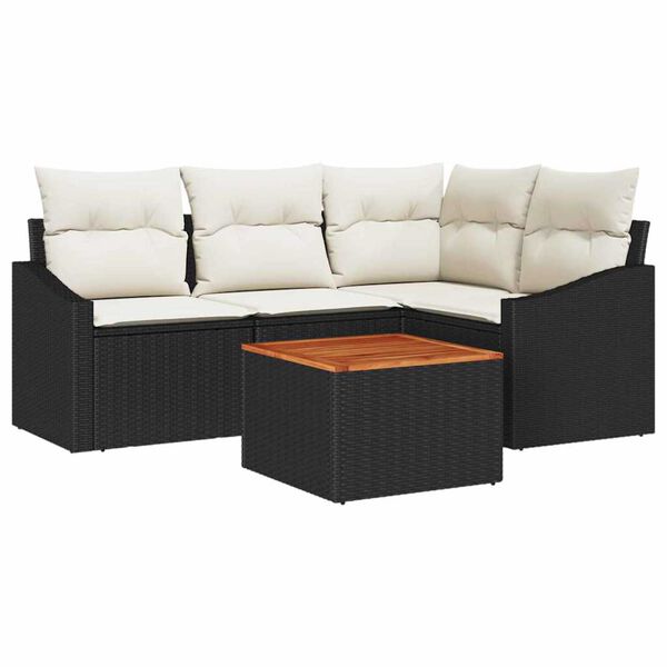 vidaXL Gartensofa-set mit Kissen 5 pcs Schwarz Poly-Rattan