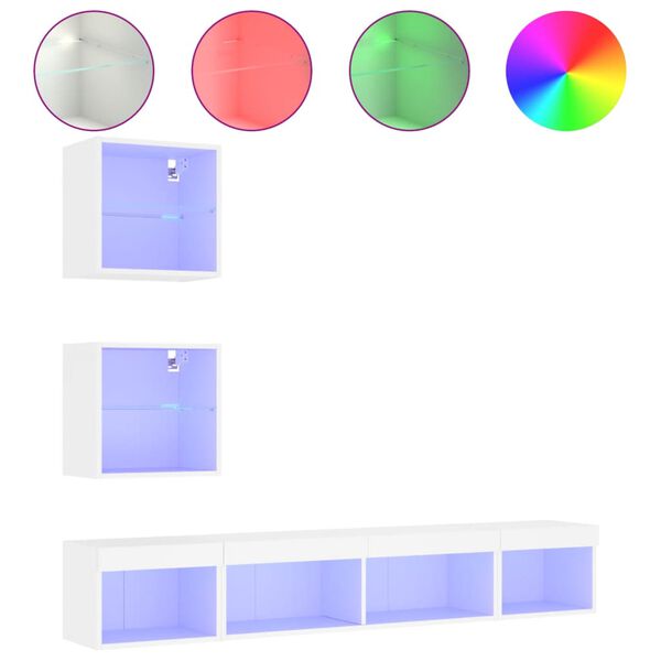 vidaXL 5-tlg. Wohnwand mit LED-Beleuchtung Weiß Holzwerkstoff