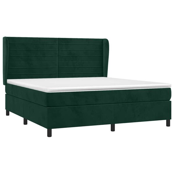 vidaXL Boxspringbett mit Matratze Dunkelgr&uuml;n 180x200 cm Samt