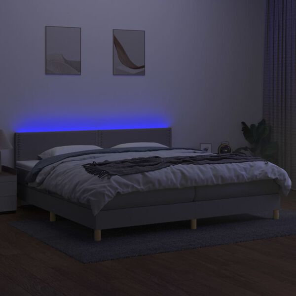 vidaXL Boxspringbett mit Matratze & LED Hellgrau 200x200 cm Stoff