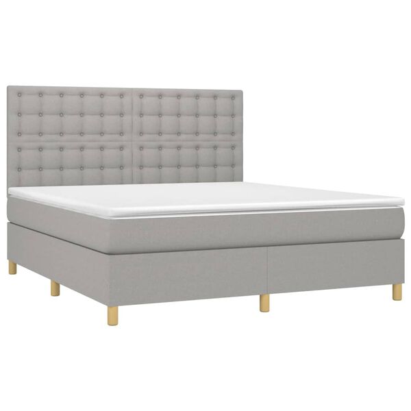 vidaXL Boxspringbett mit Matratze & LED Hellgrau 160x200 cm Stoff