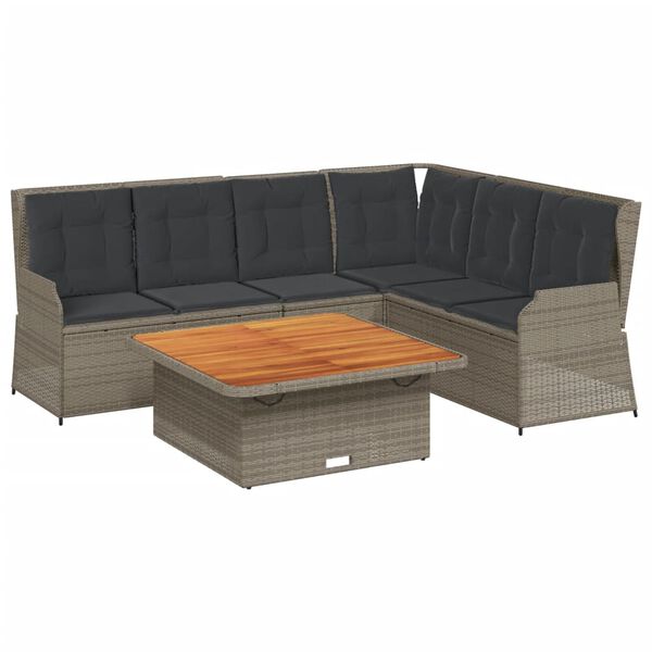 vidaXL 5-tlg. Garten-Lounge-Set mit Kissen Grau Poly Rattan