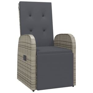 vidaXL Gartensessel Verstellbar mit Kissen Grau Poly Rattan