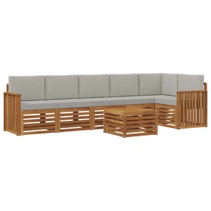 vidaXL Ecksofa Set 7 pcs Nat&uuml;rlich und Hellgrau Massivholz Akazie