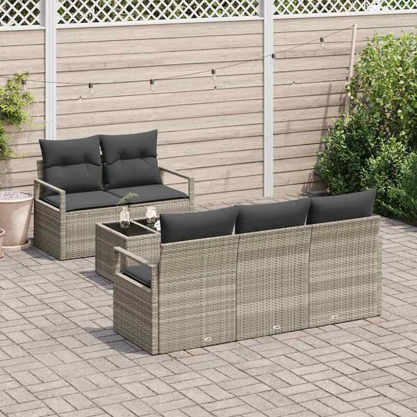 vidaXL Sofa Set mit Kissen 6 pcs Hellgrau und Dunkelgrau Poly-Rattan