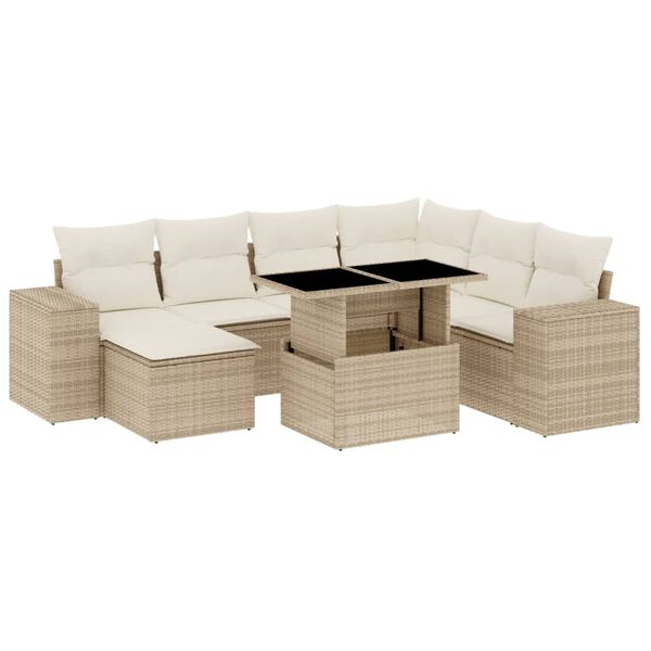 vidaXL 8-tlg. Garten-Sofagarnitur mit Kissen Beige Poly Rattan