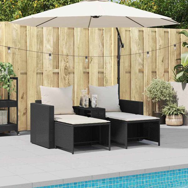 vidaXL 5-tlg. Garten-Sofagarnitur Kissen Stapelbar Schwarz Poly Rattan