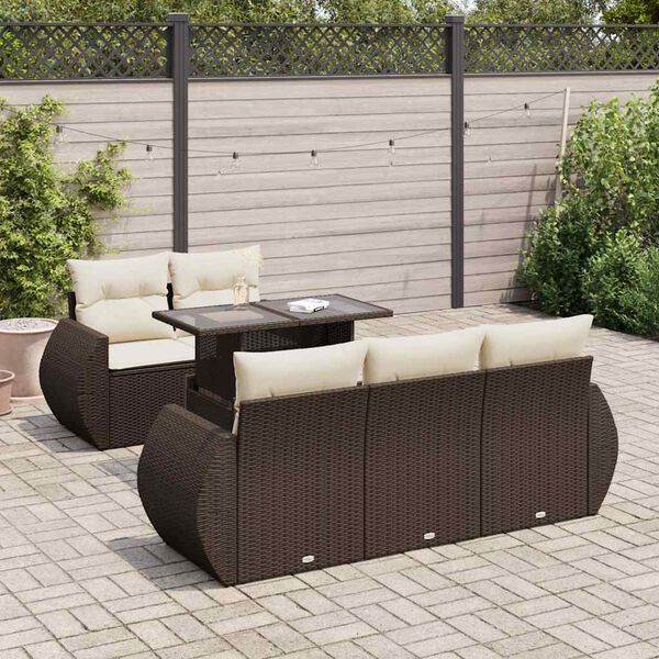 vidaXL 6-tlg. Garten-Sofagarnitur mit Kissen Braun Poly Rattan