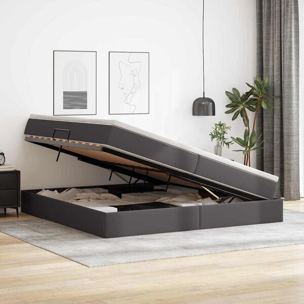 vidaXL Aufbewahrungsbett mit Matratze Grau 200 x 200 cm Kunstleder