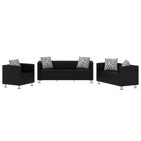 vidaXL Sofa-Set Kunstleder 3-Sitzer + 2-Sitzer + Sessel Schwarz