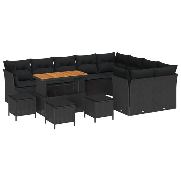 vidaXL Garten-Sofa-Set mit Kissen mit Speicher 13 pcs Schwarz